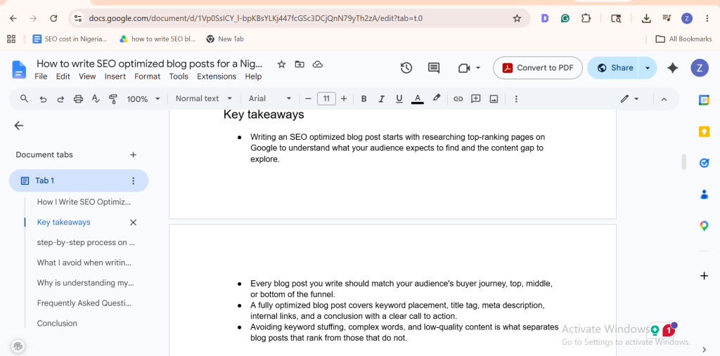 a screenshot on Google Docs showing a conclusion with a CTA link.