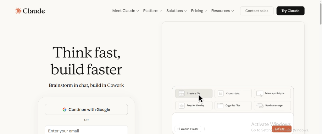 Claude AI homepage showing login options