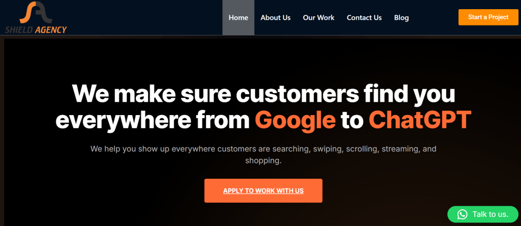 shield agency homepage showing full visibility digital marketing