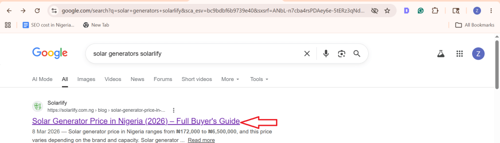 screenshot showing an example of a title tag