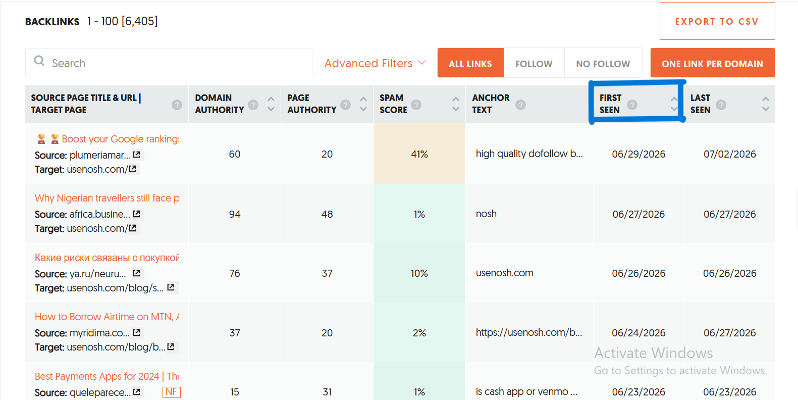 Result of backlink building campaign